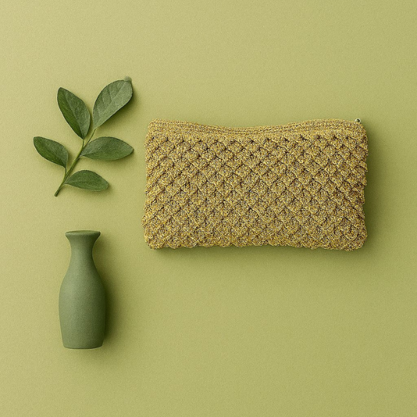 Gold Textured Crochet Clutch