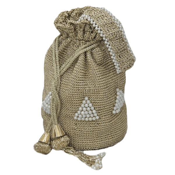 Pearl-Embellished Golden Crochet Batwa