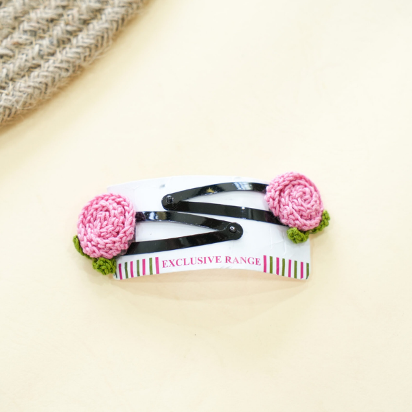 Pink Crochet Flower Hair Clips