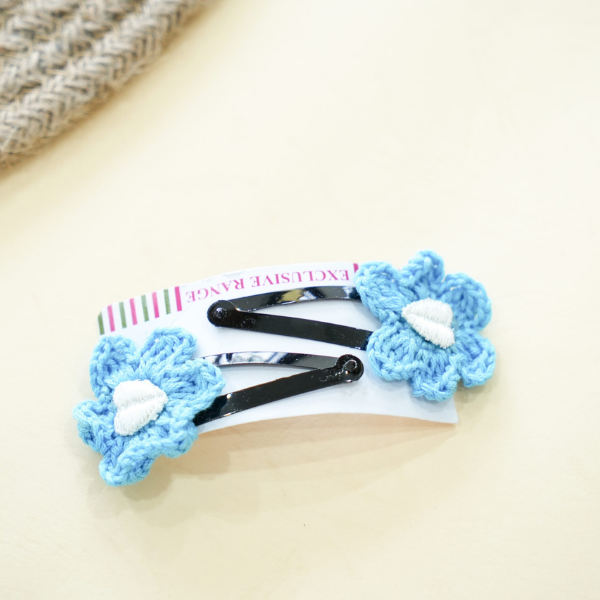 Blue Crochet Flower Hair Clips