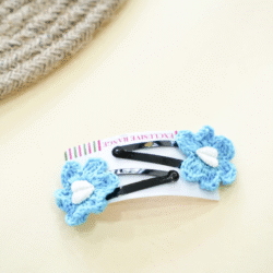 Blue Crochet Flower Hair Clips - Image 2