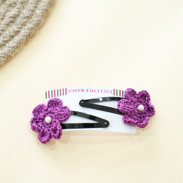 Purple Crochet Flower Hair Clips