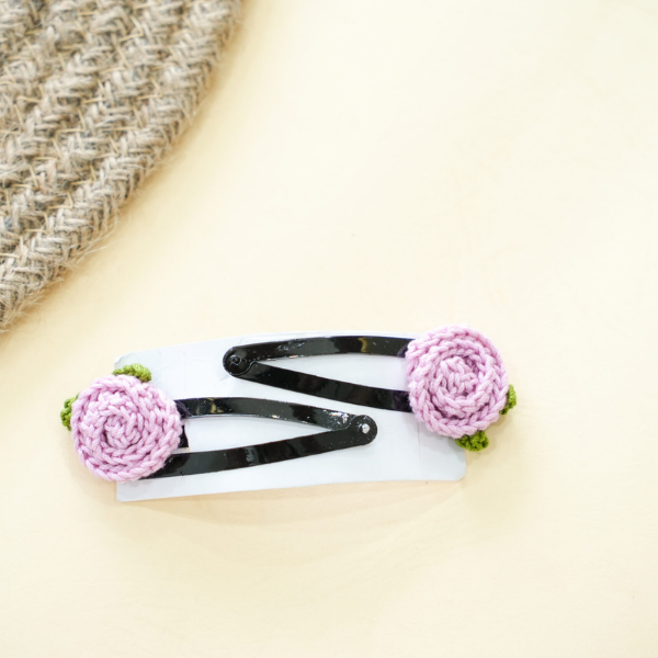 Lavender Crochet Rose Hair Clips