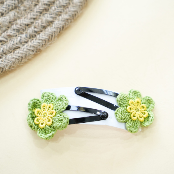 Green and Yellow Crochet Flower Hair Clips