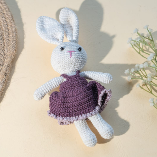 Crochet Bunny Doll in Purple Dress