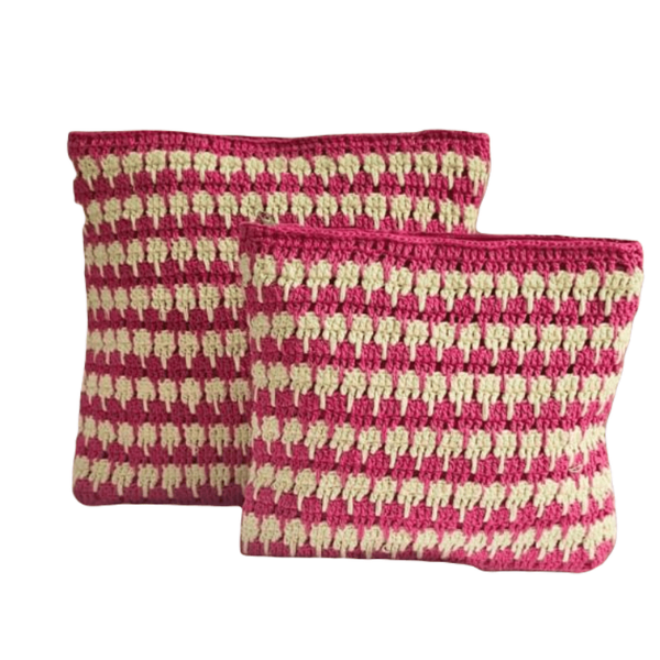 Pink and Cream Crochet Cushion Covers