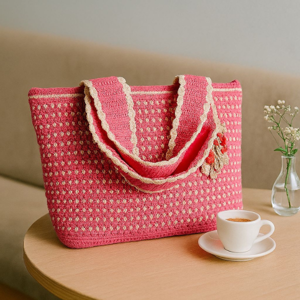 Crochet Patterned Pink Bag