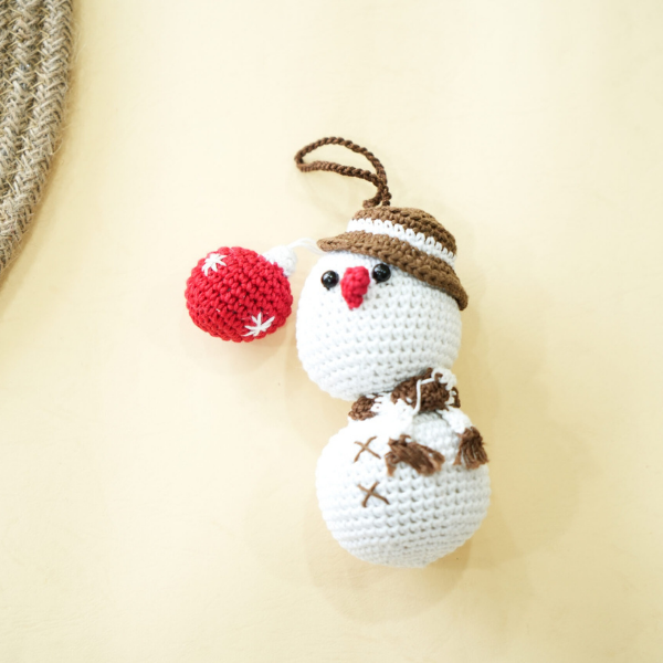 Crochet Snowman Keychain with Hat