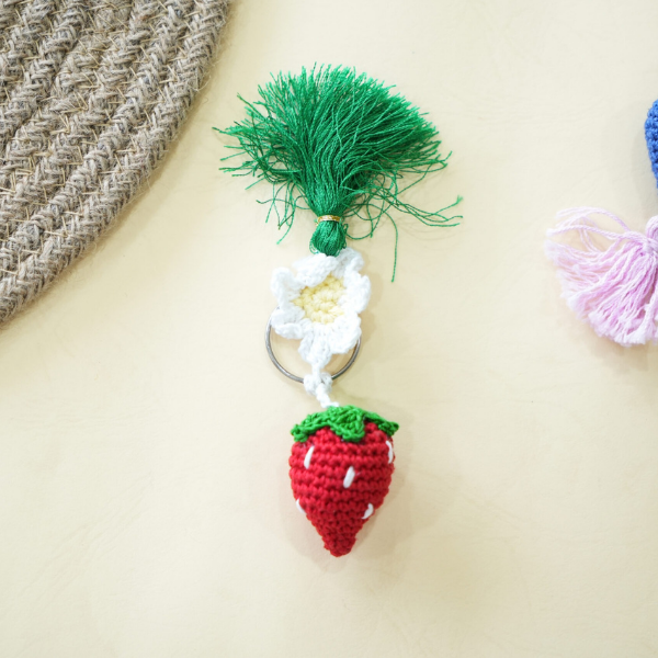 Crochet Strawberry Keychain