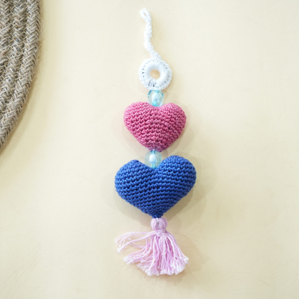 Crochet Double Heart Keychain