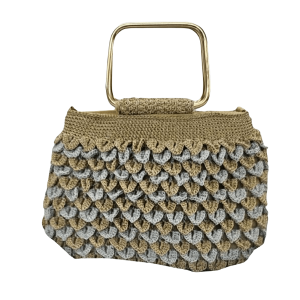Gold and Gray Scalloped Crochet Handbag