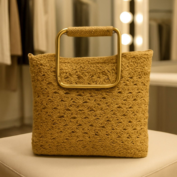 Elegant Gold Crochet Tote Bag