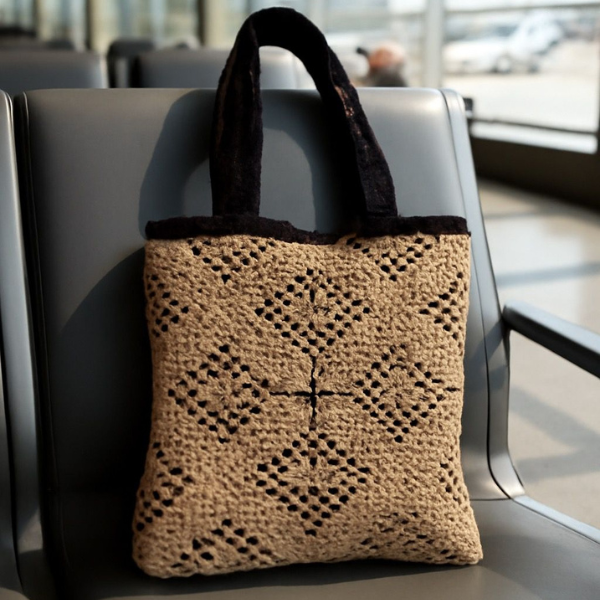 Elegant Brown Crochet Tote Bag