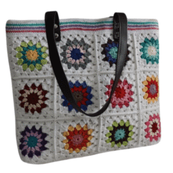 Floral Patchwork Crochet Tote Bag - Image 3