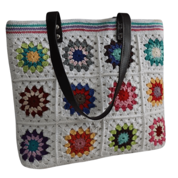 Floral Patchwork Crochet Tote Bag