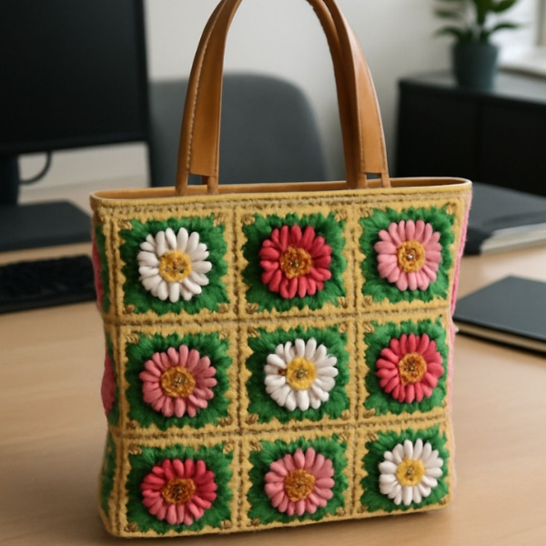 Floral Bloom Crochet Tote Bag