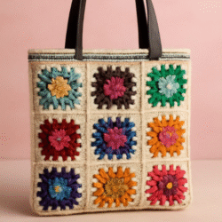 Floral Patchwork Crochet Tote Bag