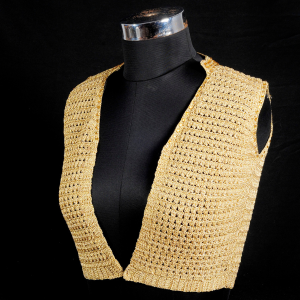 Elegant Gold-Toned Crochet Open Vest