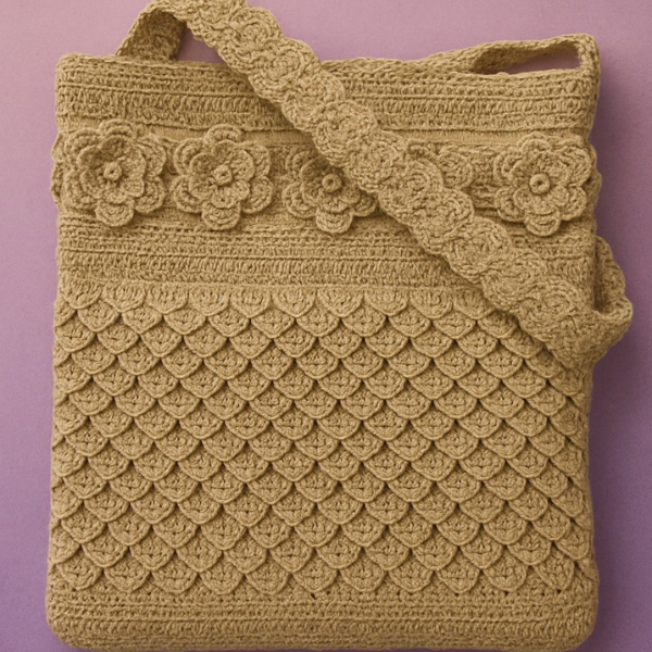 Golden Bloom Crochet Shoulder Bag