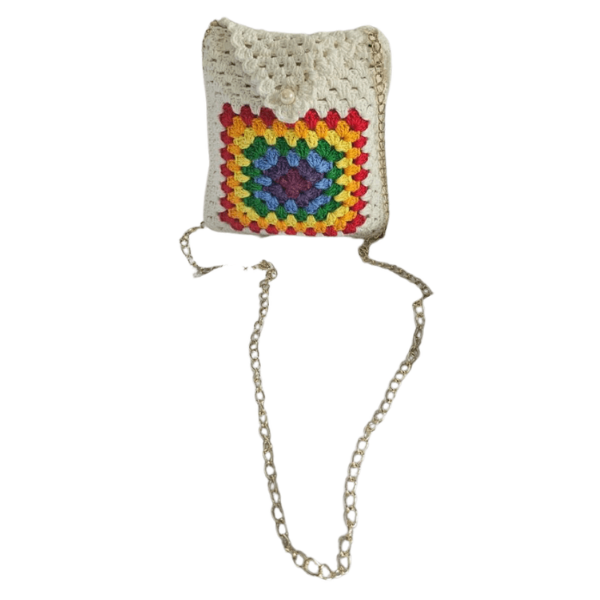 Rainbow White Crochet Mobile Pouch