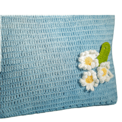 Crochet Blue Bag with White Flowers - Image 5