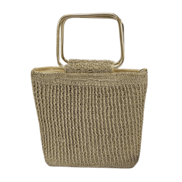 Golden Crochet Handbag with Metal Handle