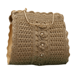 Elegant Golden Floral Crochet Handbag with Pearl Detailing - Image 2
