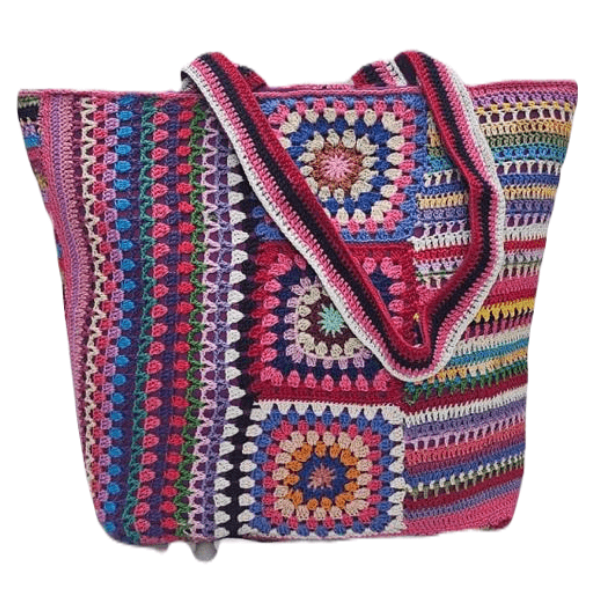 Multicolor Crochet Tote Bag with Bohemian Design