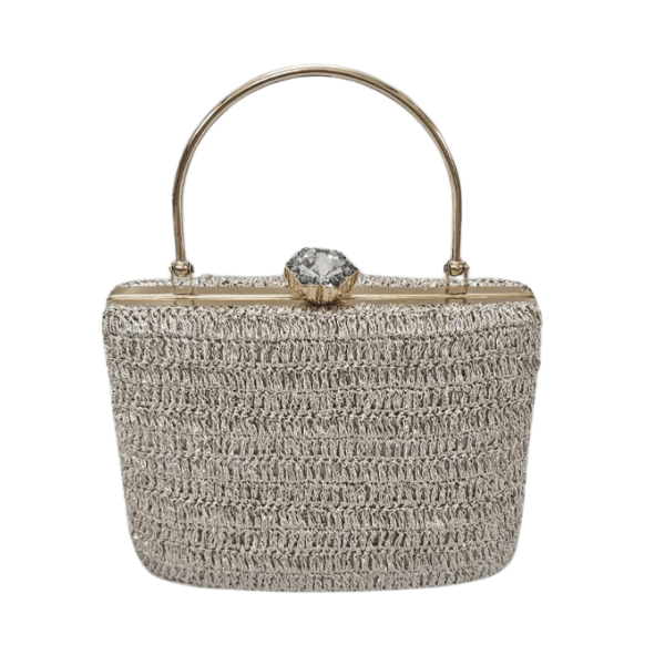 Silver Crochet Handbag with Crystal Clasp