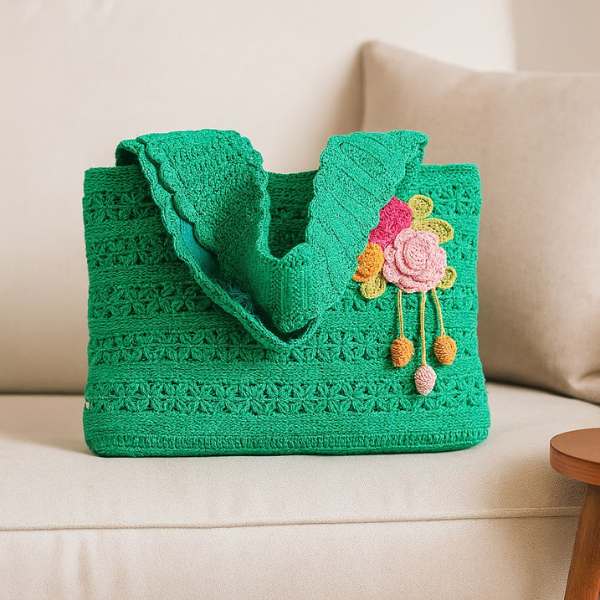 Crochet Patterned Blue Bag