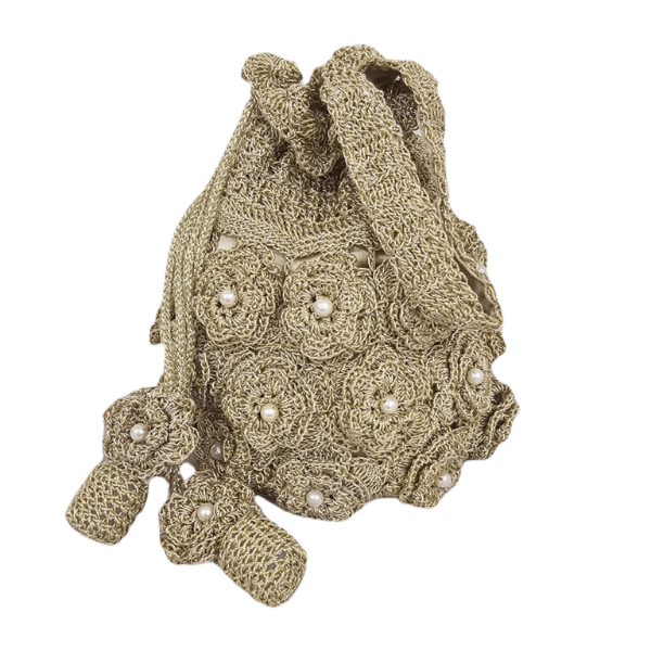 Golden Crochet Floral Batwa with Pearl Embellishments