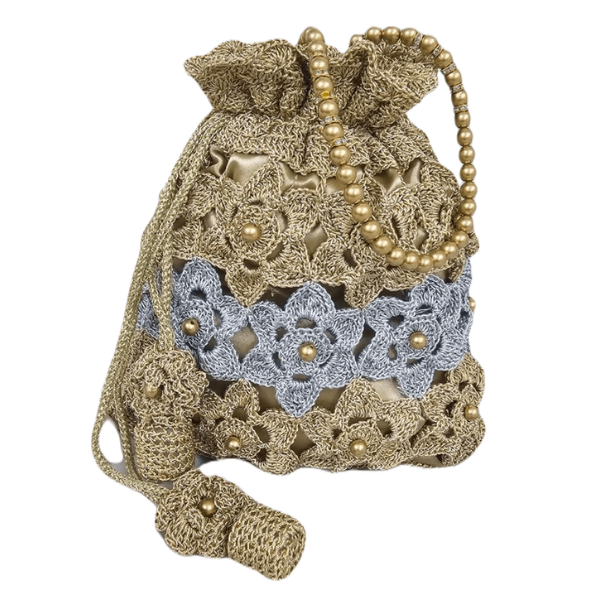 Dual-Tone Golden Silver Crochet Batwa with Pearl Accents