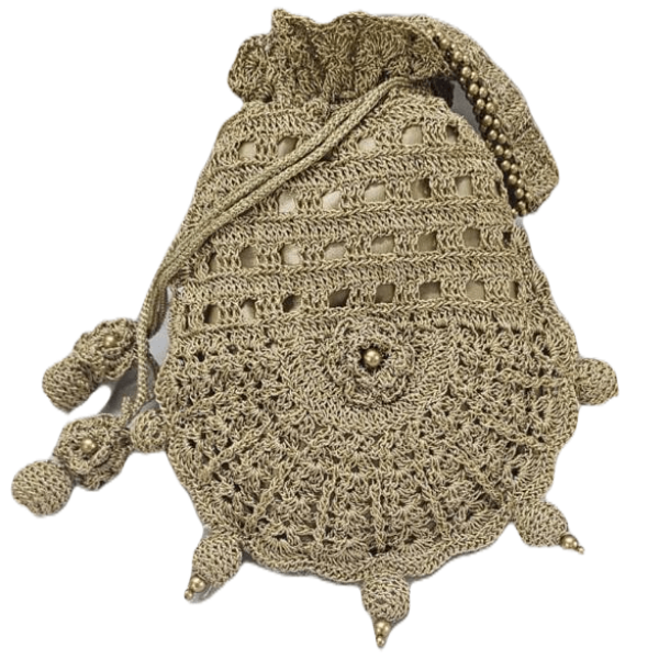 Circular Golden Crochet Batwa with Tassel Detailing