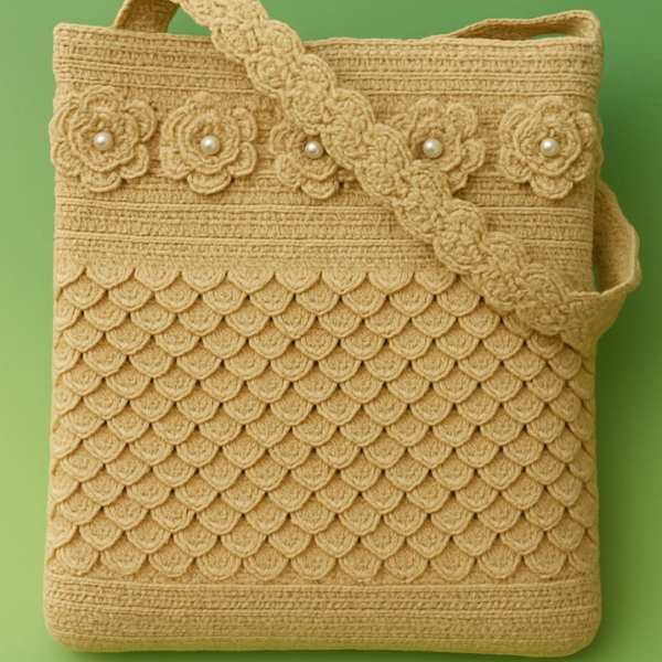 Golden Bloom Crochet Shoulder Bag