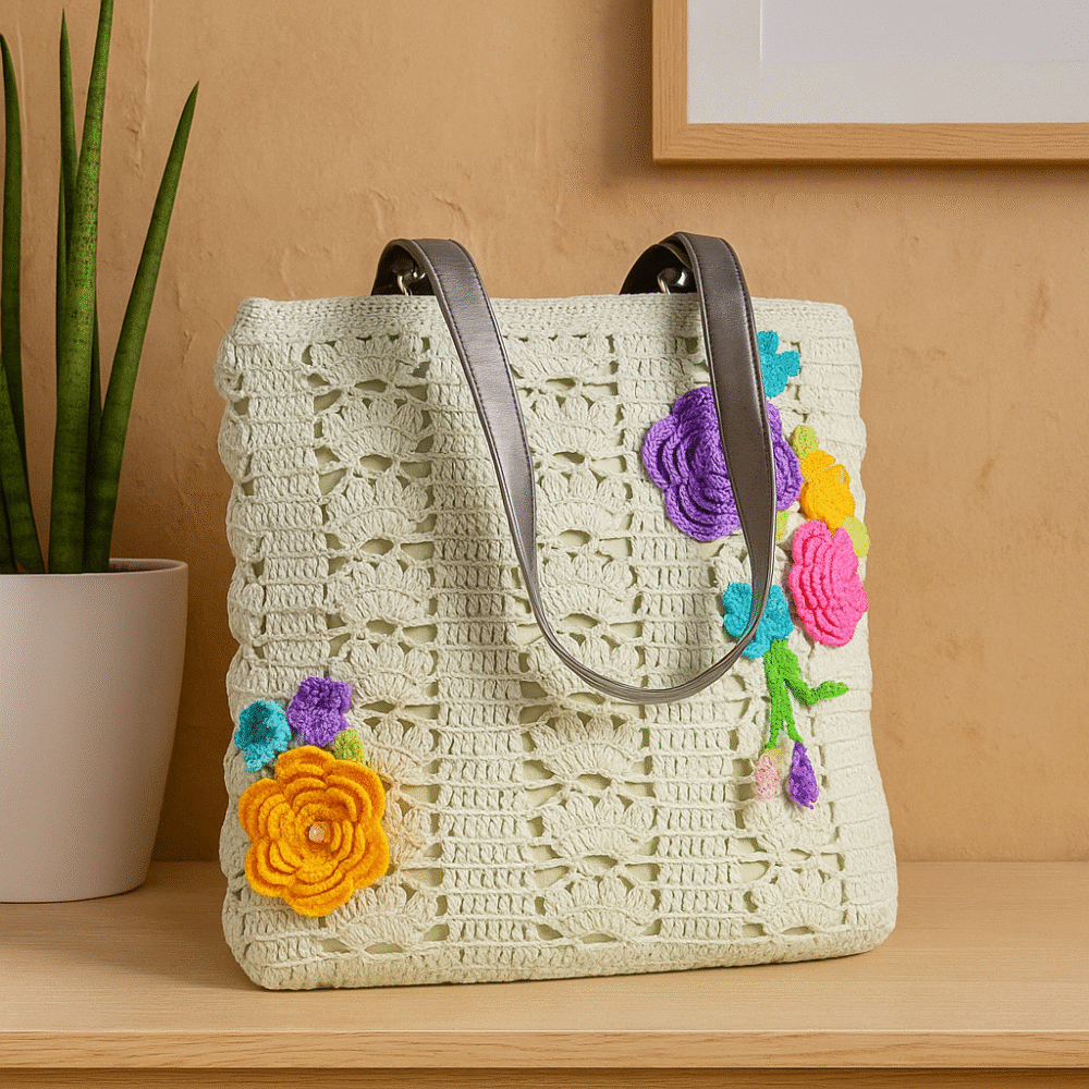 Floral Crochet Tote Bag