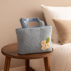 Crochet Blue Bag with White Flowers