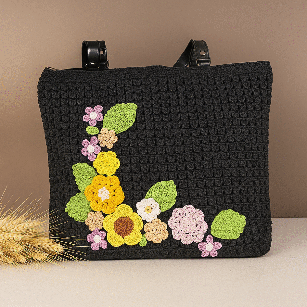 Crochet Floral Black Bag - Image 2