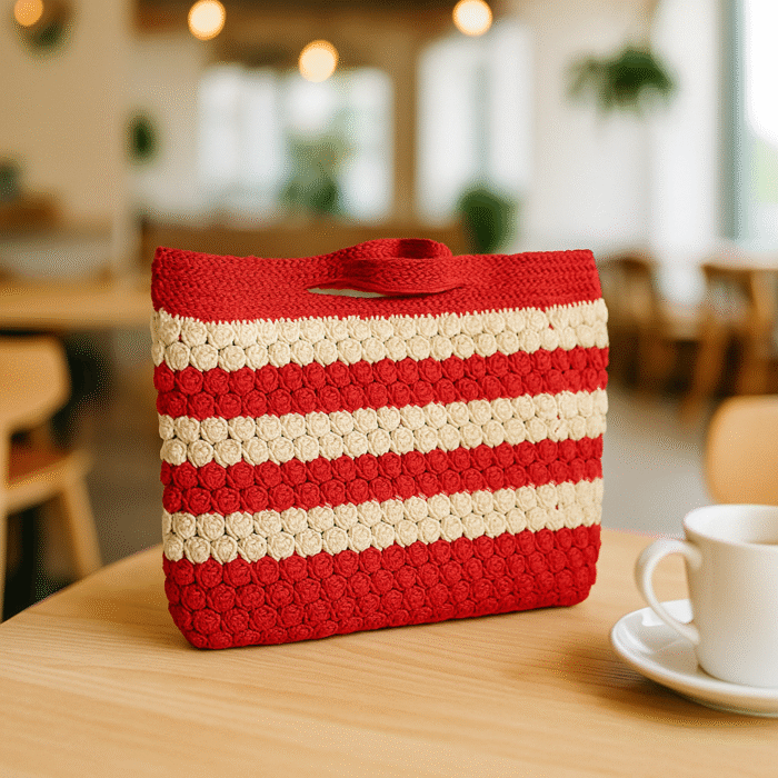 Crochet Red and White Striped Bag