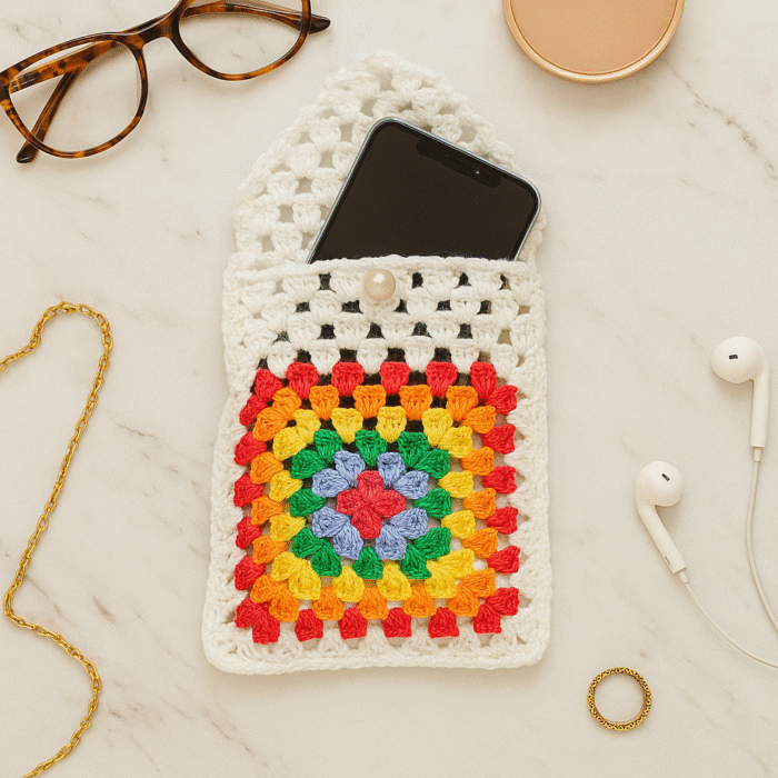Colorful Granny Square Crochet Mobile Cover