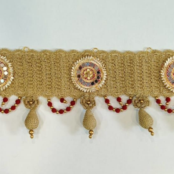 Golden Crochet Toran with Beaded Detailing