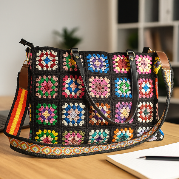 Crochet Multicolor Floral Black - Laptop Bag