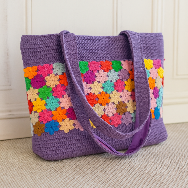 Crochet Multicolor Floral Purple - Office Bag