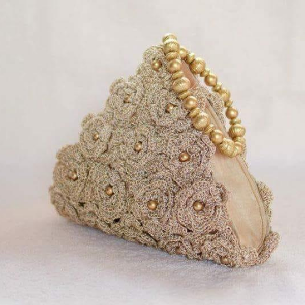 Golden Pearl Embellished Crochet Batwa