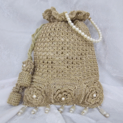 Golden Pearl-Embellished Crochet Batwa