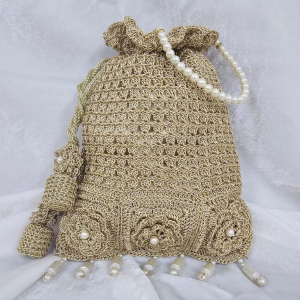 Golden Pearl-Embellished Crochet Batwa