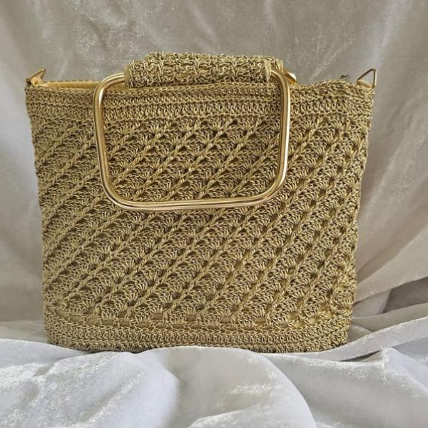 Elegant Gold Crochet Tote Bag