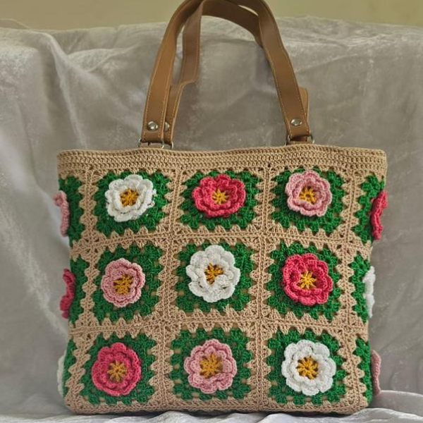 Floral Bloom Crochet Tote Bag