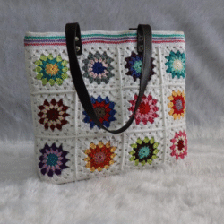 Floral Patchwork Crochet Tote Bag - Image 2