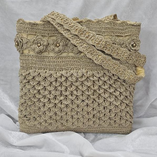 Golden Bloom Crochet Shoulder Bag