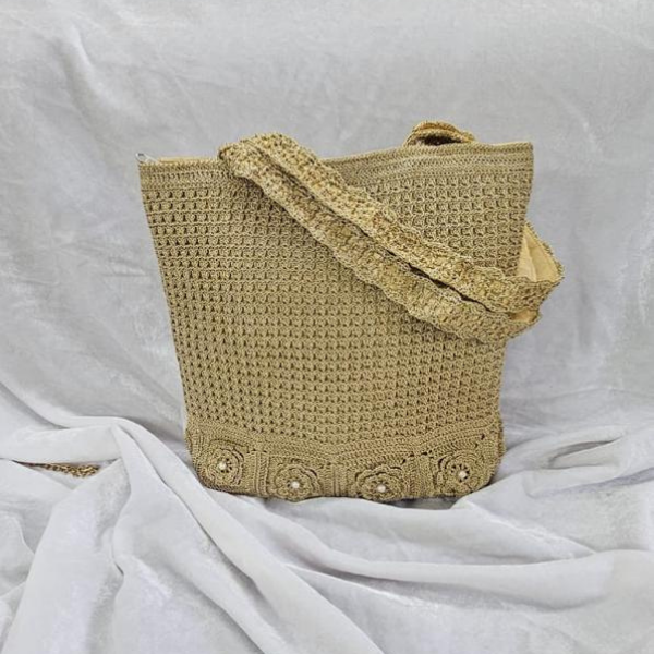 Golden Floral Crochet Shoulder Bag